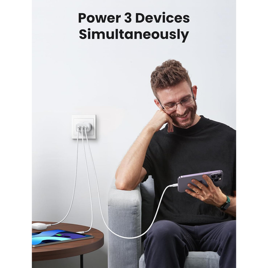 UGREEN 65W USB C Charger, 3 Ports Compact Foldable Fast Wall Charger Block/ 90496