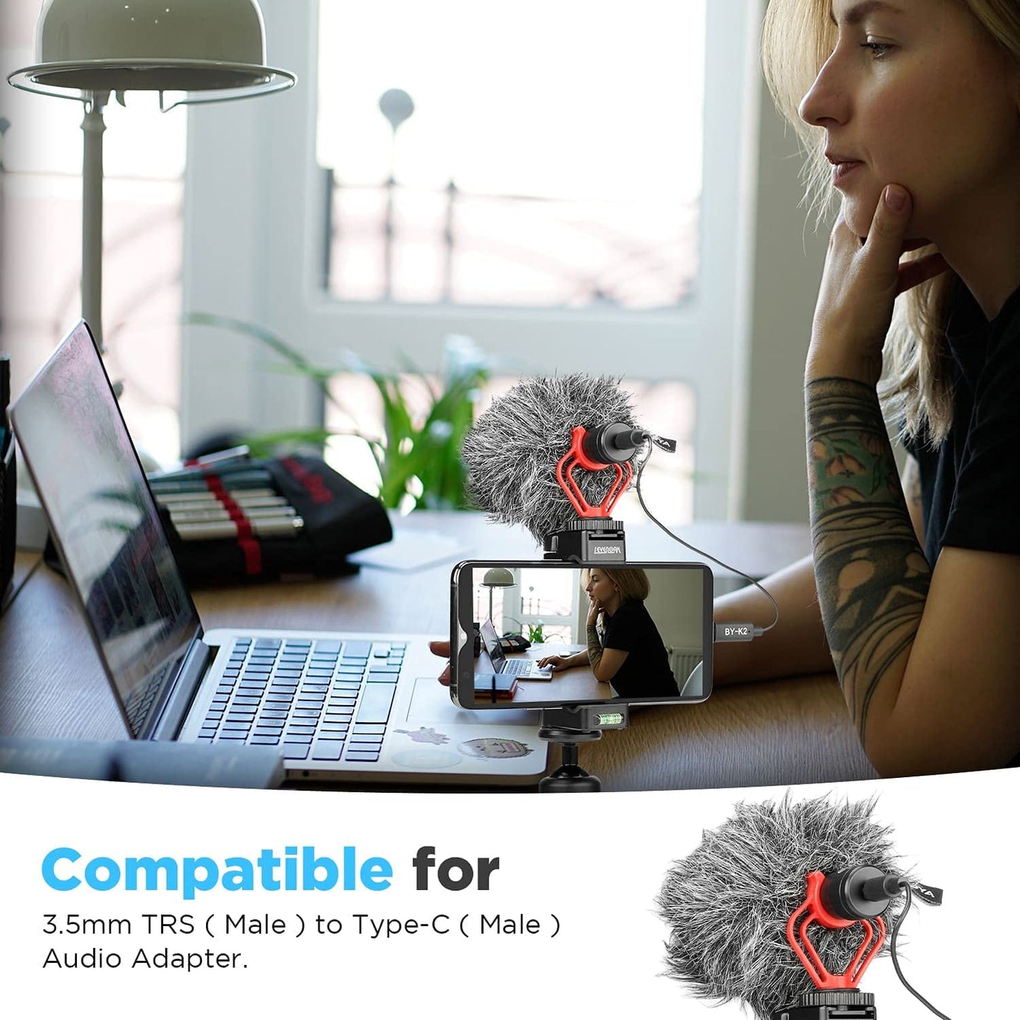 BOYA BY-K2 3.5mm TRS Male to Type-C Male Audio Adapter Cable (7.8in)