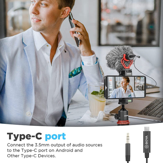 BOYA BY-K2 3.5mm TRS Male to Type-C Male Audio Adapter Cable (7.8in)