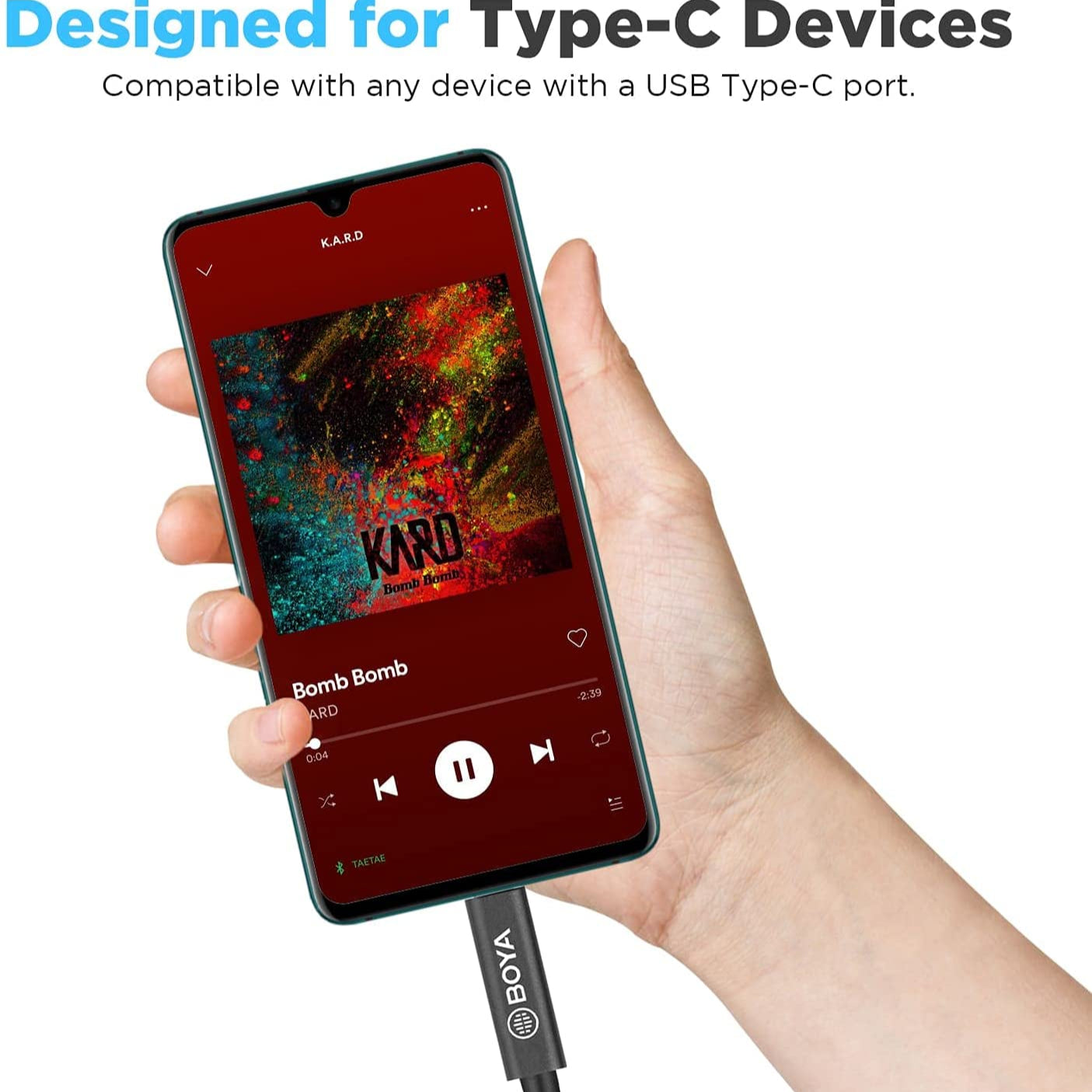 BOYA BY-K2 3.5mm TRS Male to Type-C Male Audio Adapter Cable (7.8in)