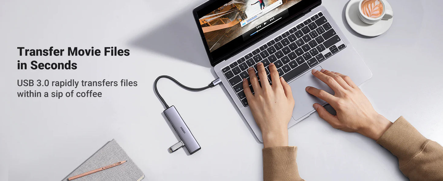 موزع USB-C إلى 4 منافذ USB 3.0 بسرعة تصل إلى 5 جيجابت في الثانية بدون منفذ طاقة من يوجرين /20841