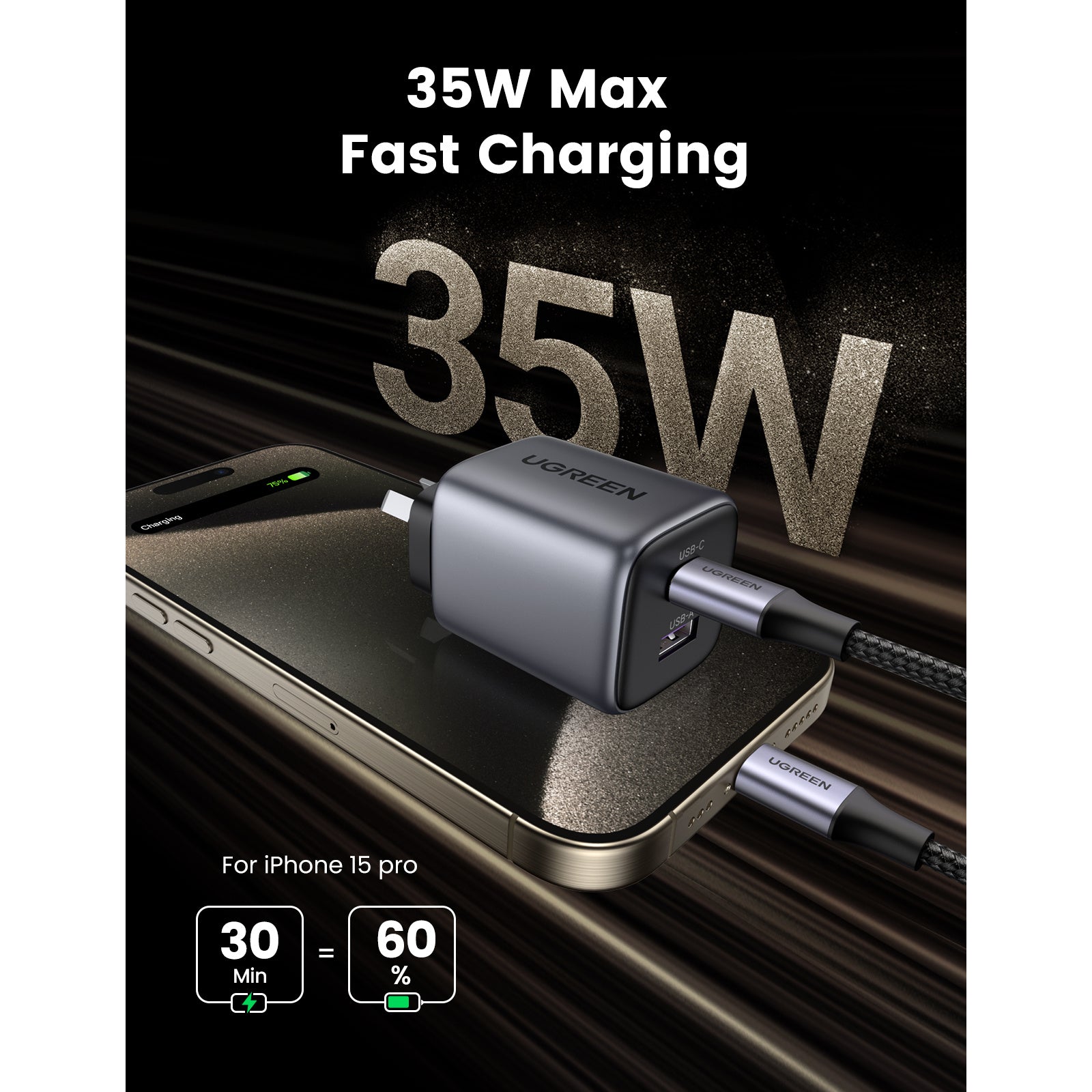 UGREEN Nexode 35W USB C Charger 2-Port Power Supply GaN II Tech Fast Charger | 15539 UGREEN Nexode 35W USB C Charger 2-Port Power Supply GaN II Tech Fast Charger | 15539
