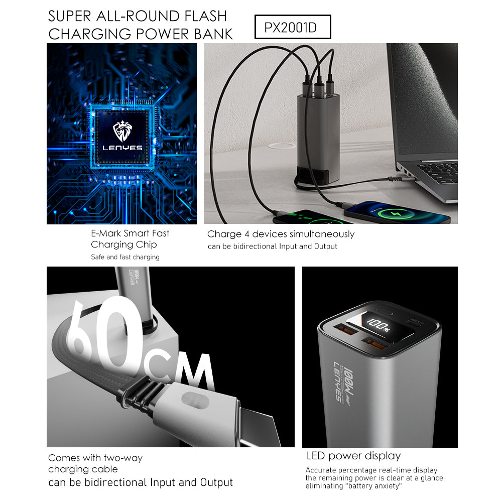 LENYES 100W Super Fast Power Bank 20000mAh - PX2001D