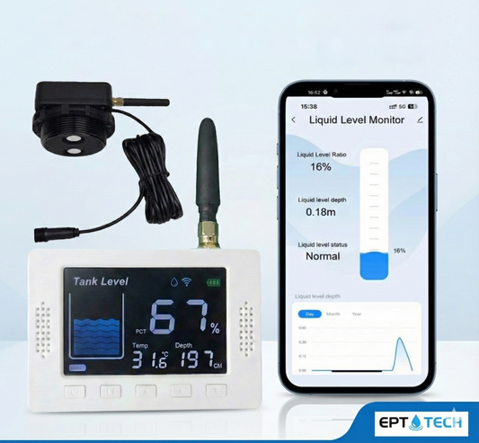 Wireless Tank Level Meter | WiFi Screen + RF Sensor | External Antenna | Stainless Sensor | New Model | EPTech.WiFi.RF.Plus
