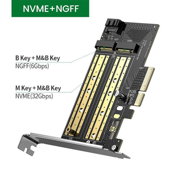 UGREEN M.2 NVMe + M.2 SATA إلى PCI-E 3.0 X 4 – بطاقة PCI express /70504