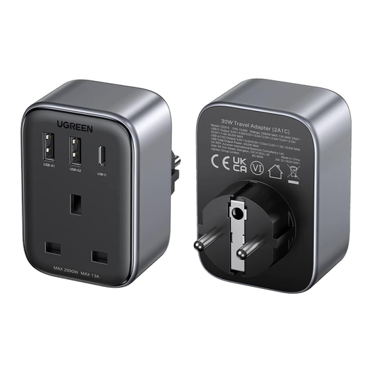15290 / UGREEN - Outlet Extender Converter (1 AC Outlets+30W 2A1C) EU Socket and UK Plug