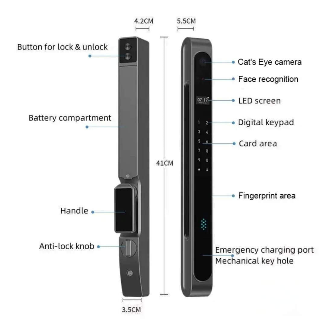 قفل الباب الذكي SE55 بتصميم نحيف يدعم قفل ثلاثي