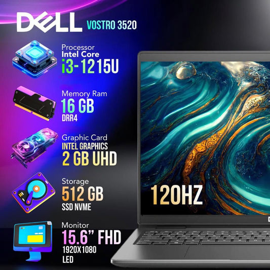 Dell Vostro 3520 Core i3 12Gen 512 SSD 16GB 120Hz