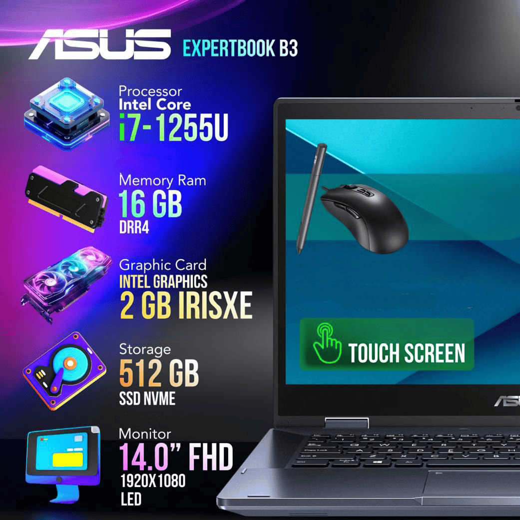 Laptop ASUS Expertbook B3 | i7 Gen12 | Touch Screen | Pen & Mouse | 360 Flip Laptop ASUS Expertbook B3 | i7 Gen12 | Touch Screen | Pen & Mouse | 360 Flip