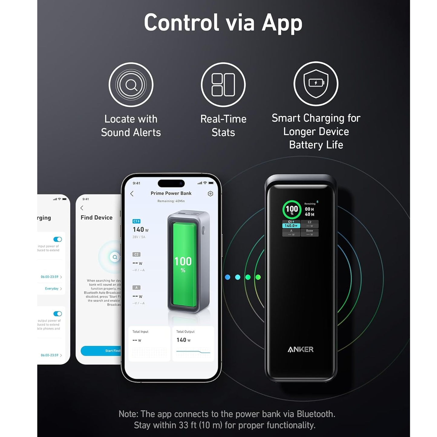 بنك الطاقة Anker Prime بسعة 27,650 مللي أمبير في الساعة (250 واط، 3 منافذ، تحكم بالتطبيق وشاشة ذكية) 