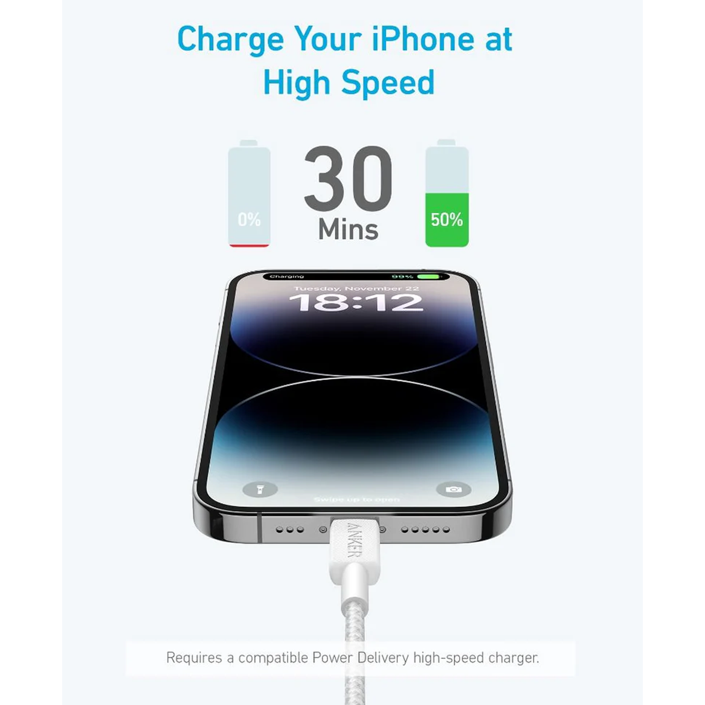 كابل Anker 322 USB-C إلى Lightning – (مضفر بطول 6 أقدام)