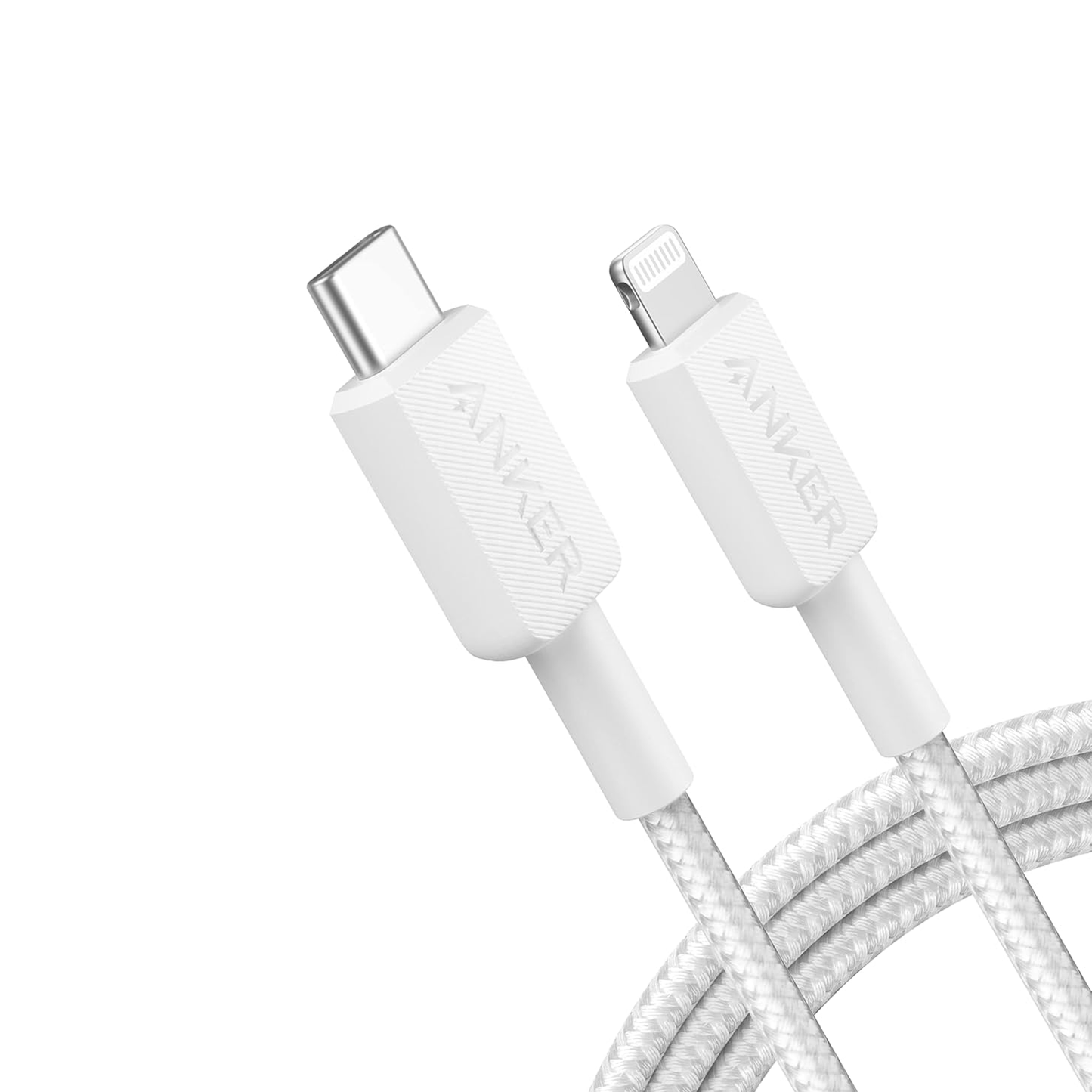 كابل Anker PowerLine 322 المضفر من USB-C إلى Lightning (3 أقدام) - أبيض