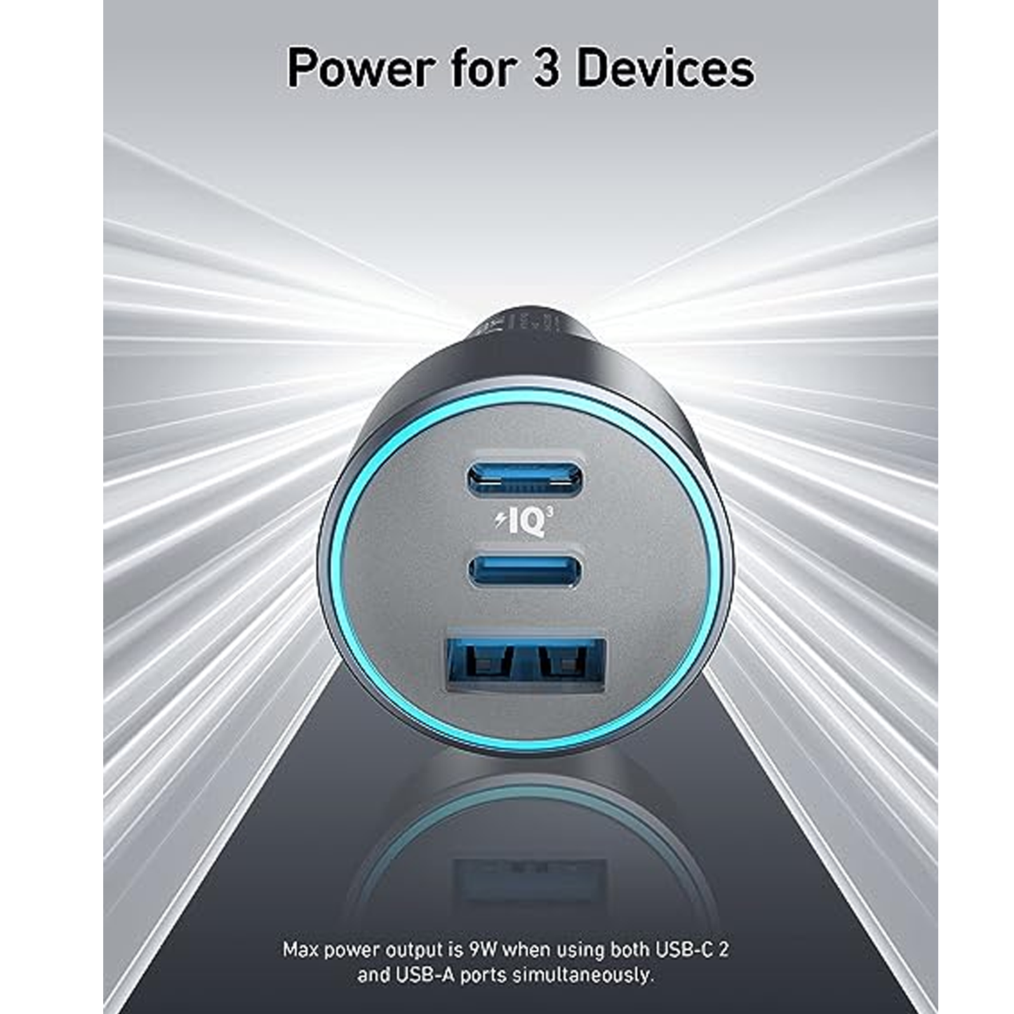 شاحن سيارة Anker 335 بقوة 67 واط، منفذي USB-C وUSB-A – أسود