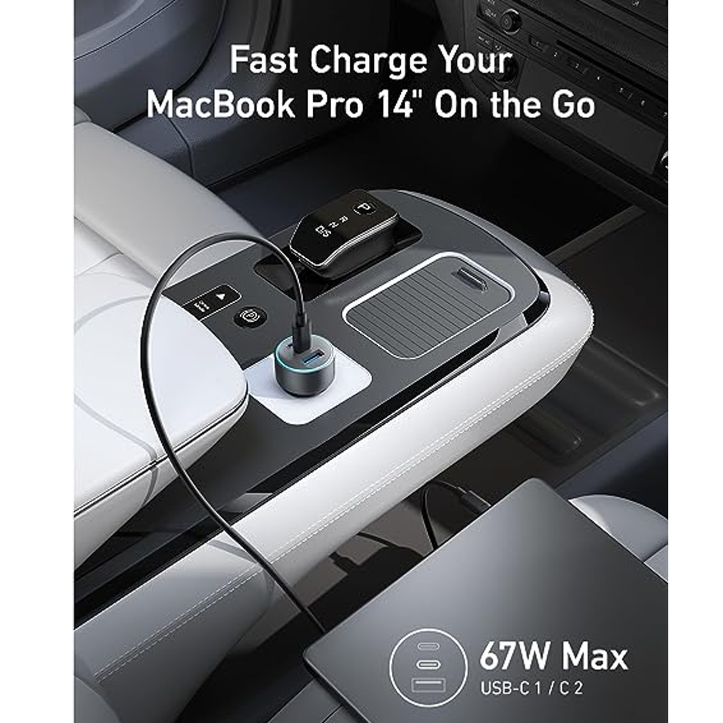 شاحن سيارة Anker 335 بقوة 67 واط، منفذي USB-C وUSB-A – أسود