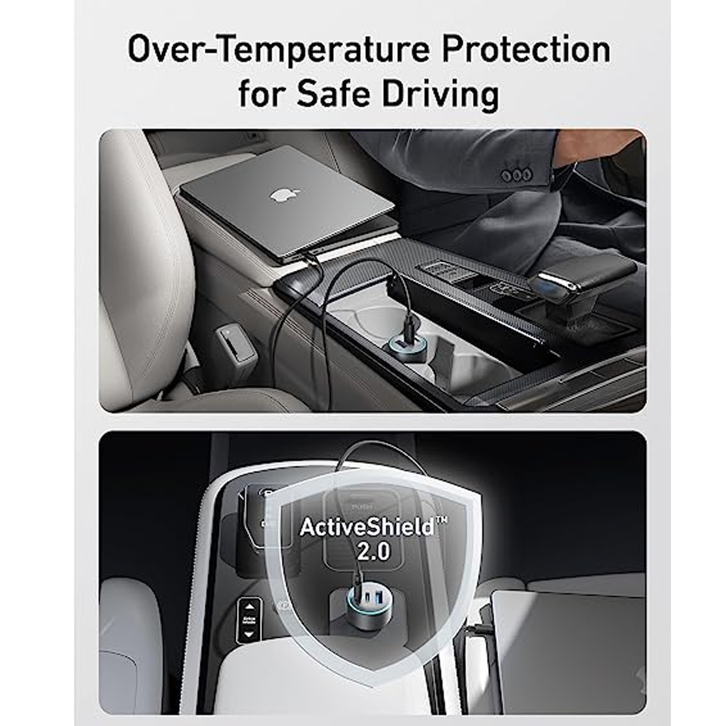 شاحن سيارة Anker 335 بقوة 67 واط، منفذي USB-C وUSB-A – أسود