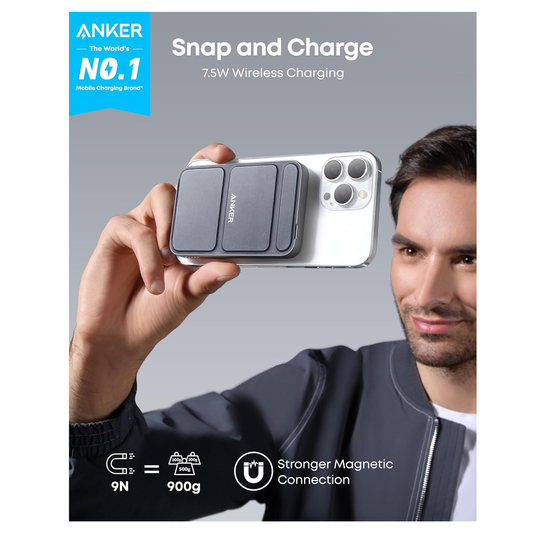 شاحن لاسلكي محمول Anker 622 MagGo 5000mAh ببطارية مغناطيسية - أسود