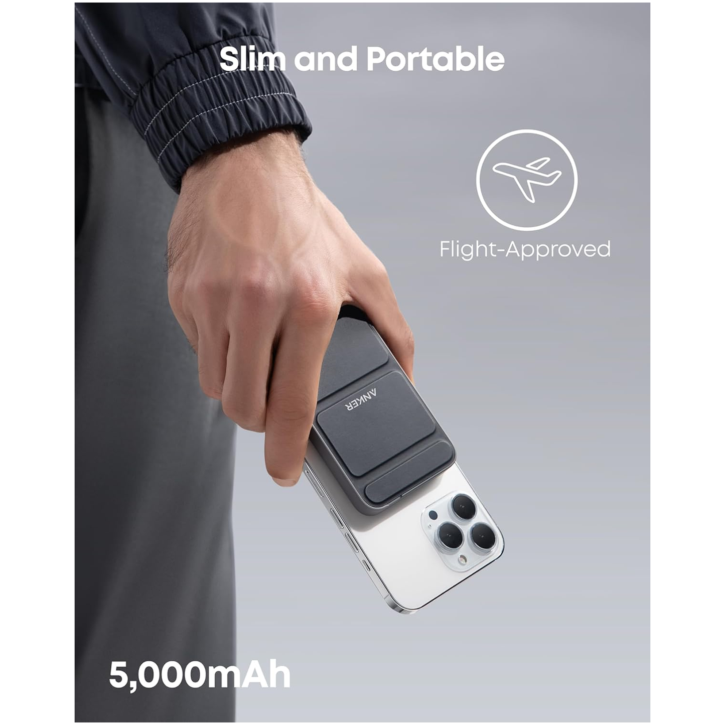 شاحن لاسلكي محمول Anker 622 MagGo 5000mAh ببطارية مغناطيسية - أسود