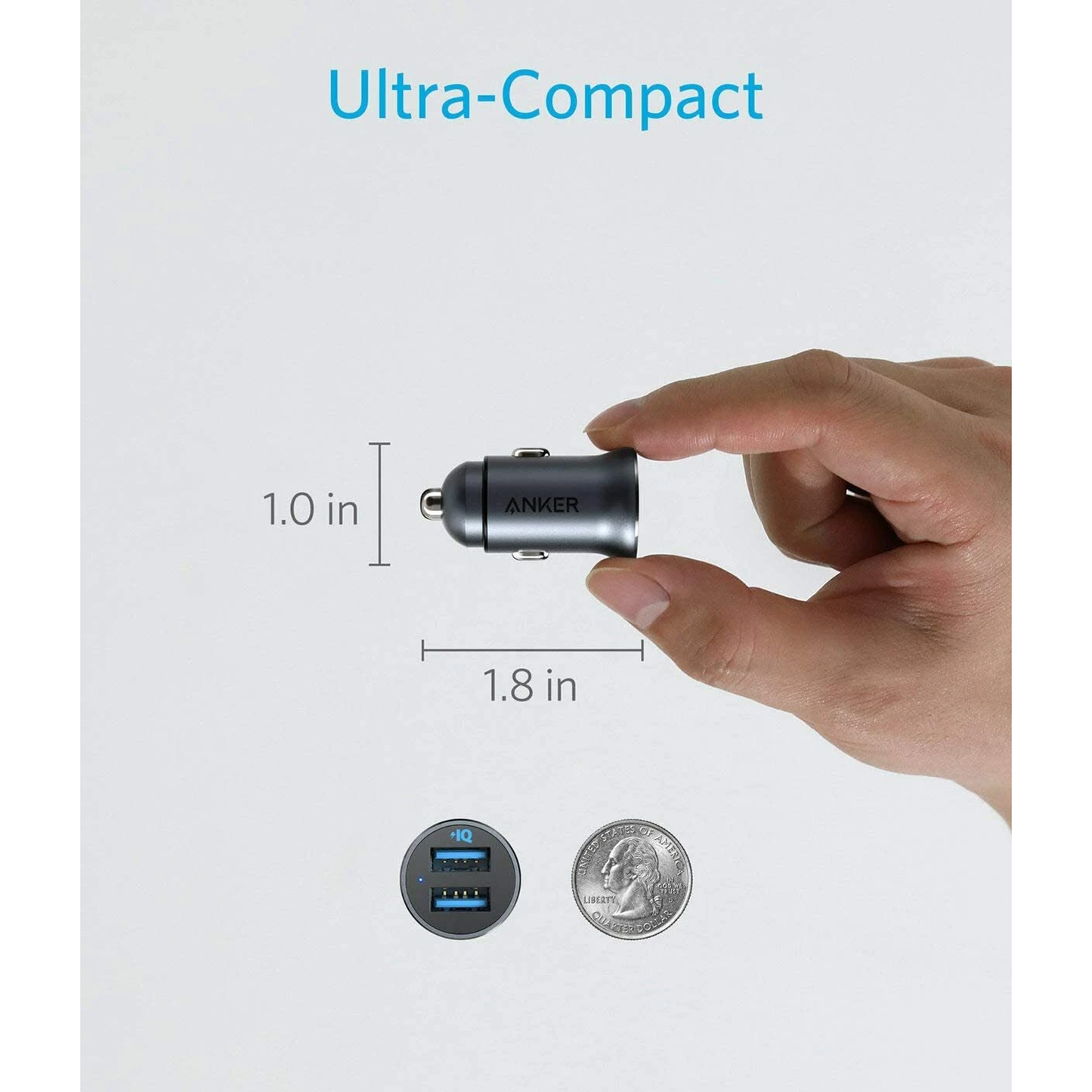 شاحن سيارة Anker فائق الصغر ثنائي المنفذ (30 واط) - أسود 
