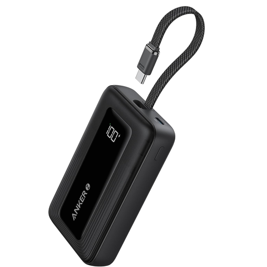 بنك الطاقة Anker A1688 Zolo (10K، 30W) مع كابل USB-C مدمج مقاس 5.4 بوصة (13.7 سم) 