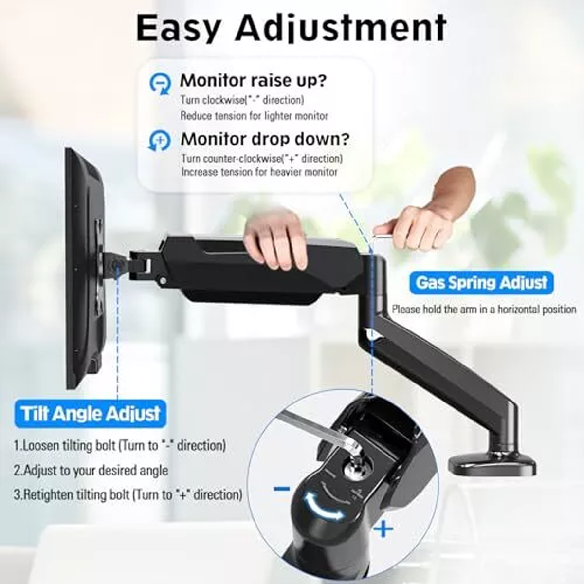 Screen Desk Mount, Adjustable Monitor Arm Black