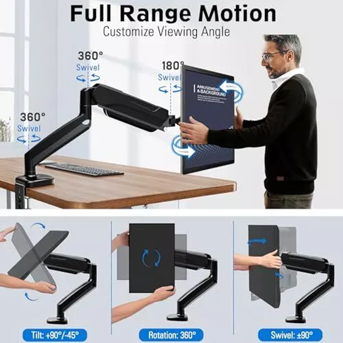 Screen Desk Mount, Adjustable Monitor Arm Black