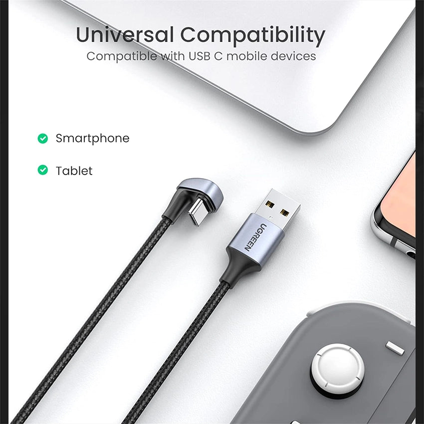 UGREEN Angled USB-C Male To USB2.0 A Male 3A Data Cable(180°Angle) / US311