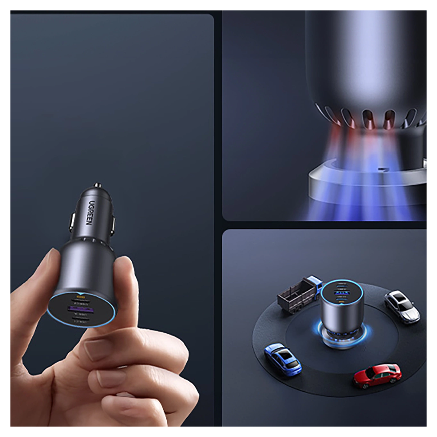 UGREEN 130W Dual Type-C & 1x USB Ports Metal Car Charger / - 35025