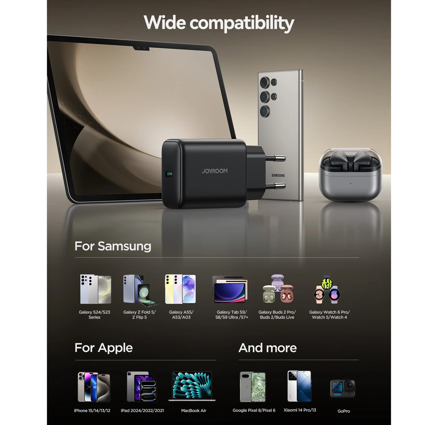 شاحن حائط جوي روم 45 واط GaN لهاتف سامسونج ألترا - أسود / JR-TCG13