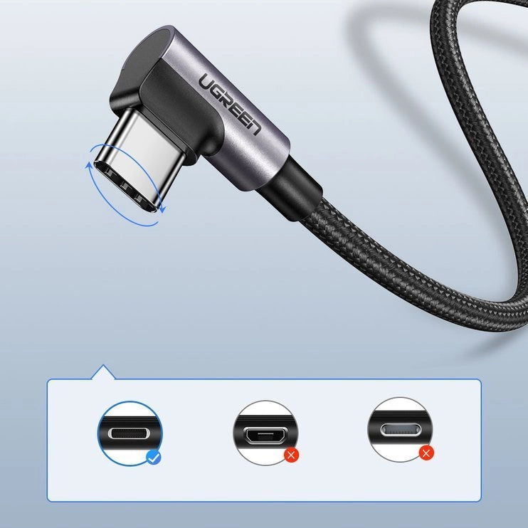 Ugreen Angled USB-C Male To USB2.0 A Male 3A Data Cable(90°Angle) (Black)/ US284