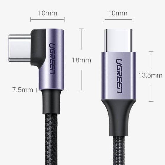 UGREEN USB-C  2.0 Male To Angled USB-C 2.0 Male 3A Data Cable(90°Angle) /US255