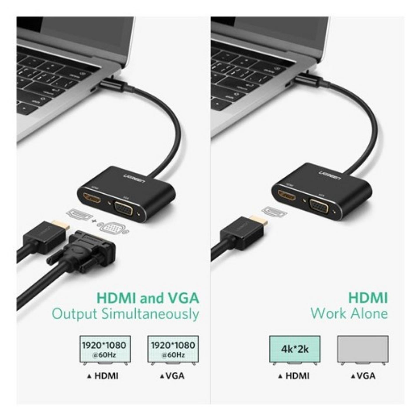 50505 / UGREEN USB-C to HDMI + VGA Adapter with PD (Space Gray) (simultaneously use)