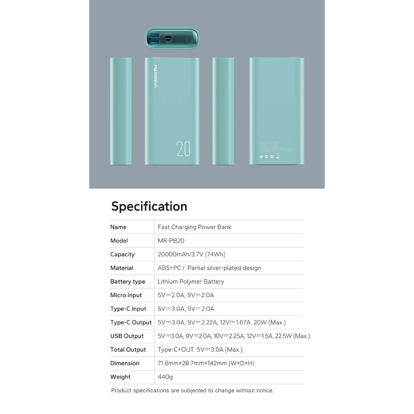 MARSRIVA Power Bank 20000mAh Fast Charging | MR-PB20