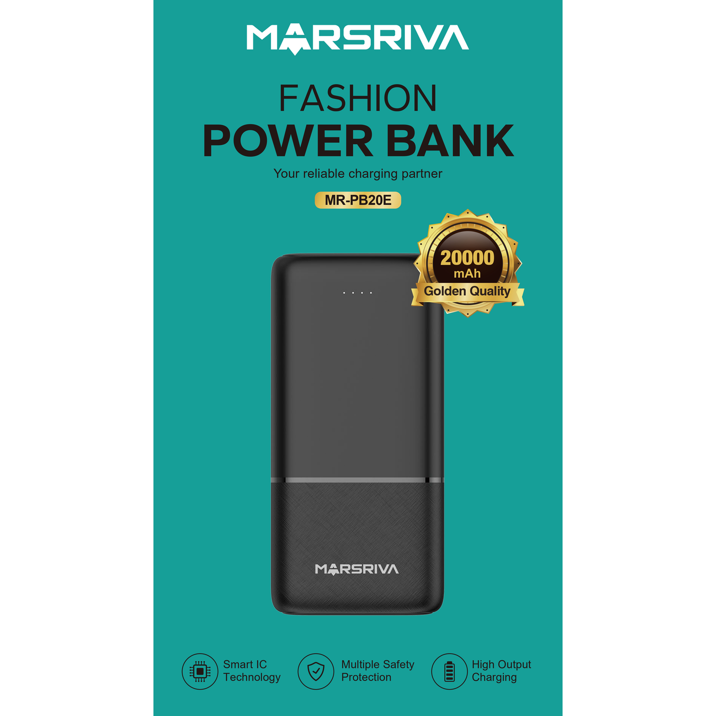 MARSRIVA power bank 20000mAh, black color | MR-PB20E