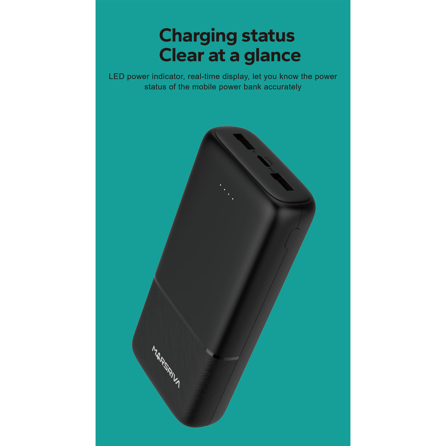 MARSRIVA power bank 20000mAh, black color | MR-PB20E
