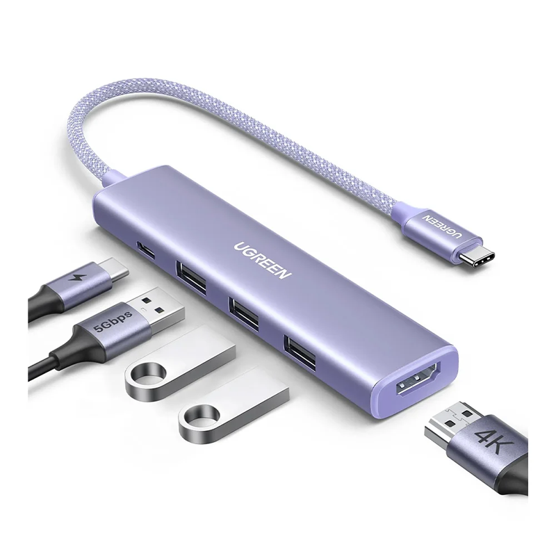 موزع يوجرين ريفودوك 5 في 1 USB-C (PD 100W، 4K@30Hz) / CM478