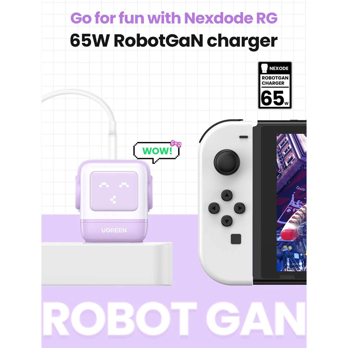 شاحن سريع بقوة 65 واط  بثلاثة منافذ لون بنفسجي |Robot.Uno.Purple.CD361.35291(EU)