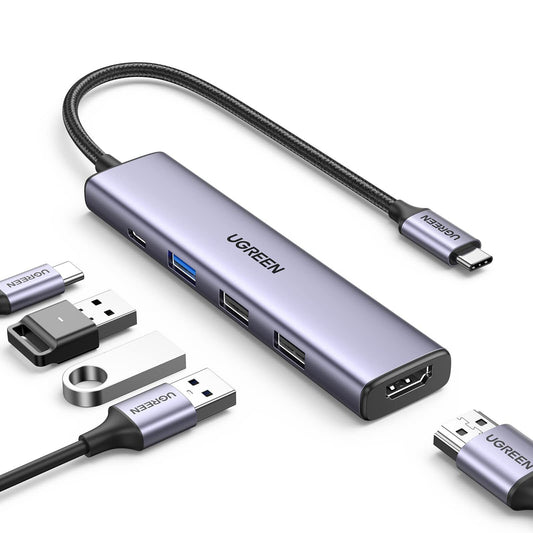 15495 / UGREEN USB-C to 1*USB 3.0 Up To 5Gpbs + 2*USB 2.0 Up To 480Mbps + HDMI Port With PD 100Watt Adapter