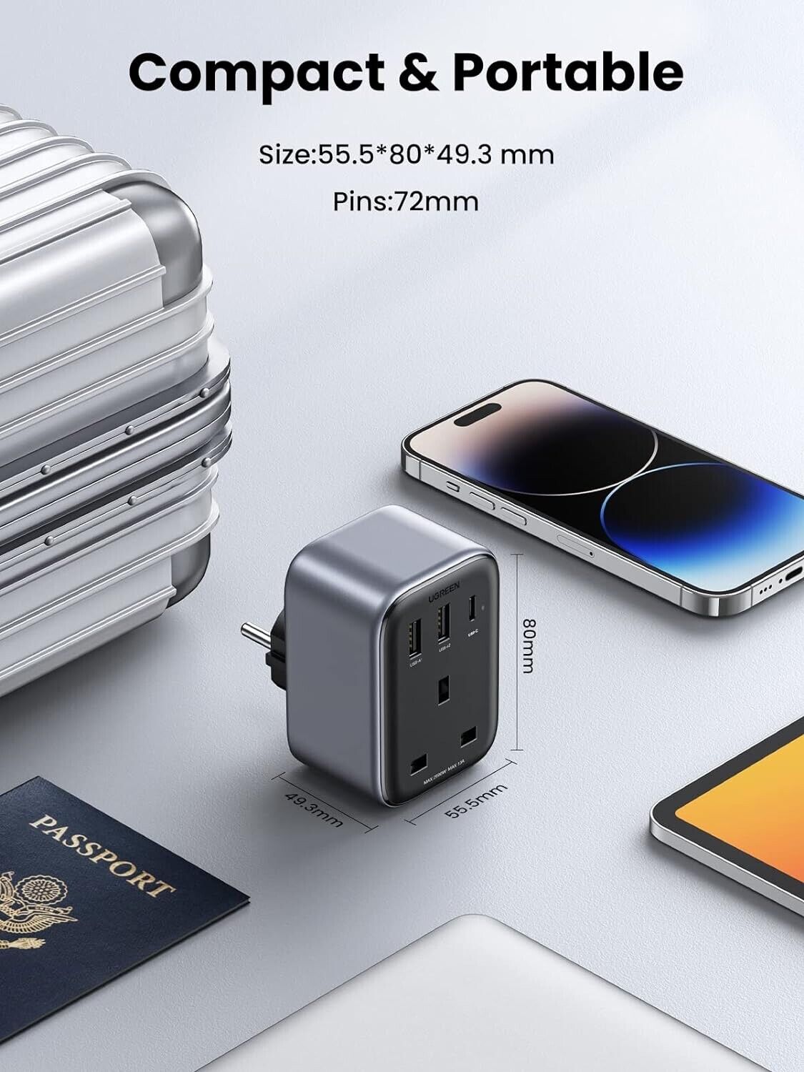 عظمة كهرباء مدمجة بشاحن 2مدخل بقوة 30 واط مدخل اروبي-انجليزي من يوجرين / 15261 عظمة كهرباء مدمجة بشاحن 2مدخل بقوة 30 واط مدخل اروبي-انجليزي من يوجرين / 15261