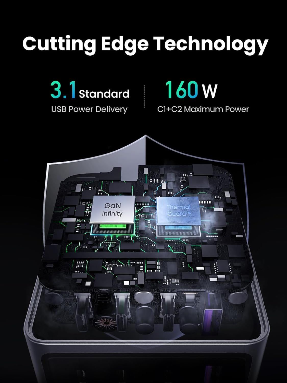 شاحن حائط يوجرين بقوة 160 واط 4 منافذ / 25877 شاحن حائط يوجرين بقوة 160 واط 4 منافذ / 25877