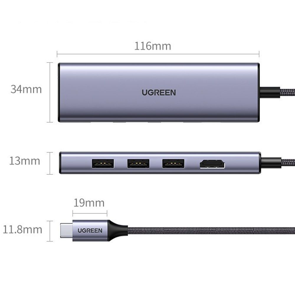 موزع يوجرين USB-C 6 في 1 بدقة 4K@60Hz / 60383